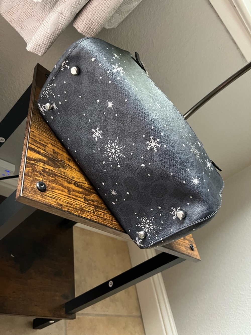 Coach Blue Satchel with White Snowflake Print - Picture 5 of 8